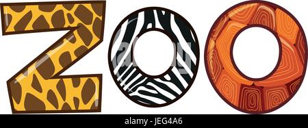 Word zoo with different animal skin texture illustration Stock Vector