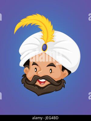 Face of Genie on blue background illustration Stock Vector