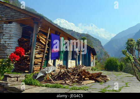 House in Gurung Village. Everyday Nepalese life. Himalayan Mountains Stock Photo