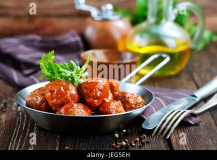 meatballs with tomato sauce in the pan Stock Photo