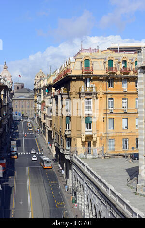 view street in Genoa, via XX Settembre, Italy. Stock Photo