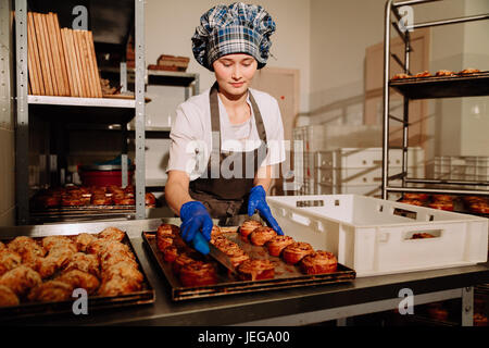 Baking tray with cinnamon buns Stock Photo