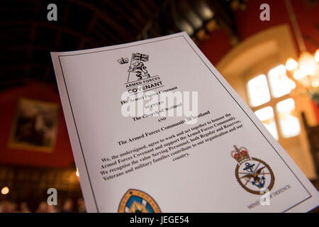 Edinburgh, UK. 24th Jun, 2017.  The Church of Scotland is strengthening its commitment to supporting military personnel, veterans and their families.  Right Rev Dr Derek Browning, Moderator of the General Assembly, is signing the Armed Forces Covenant at Edinburgh Castle tonight. (Sat, June 24).Credit: Andrew O'Brien/Alamy Live News Stock Photo