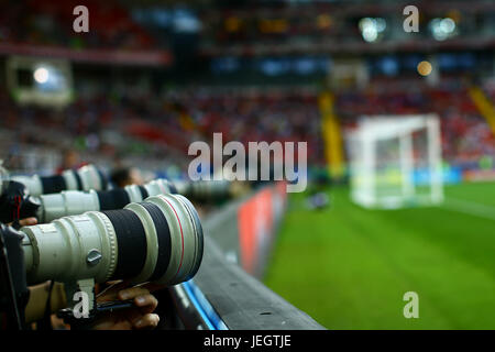 Moscow, Russia. 25th Jun, 2017. Photographers during Chile-Australia match valid for the third round of the 2017 Confederations Cup on Sunday (25th) held at the Spartak Stadium (Otkrytie Arena) in Moscow in Russia. Credit: Foto Arena LTDA/Alamy Live News Stock Photo