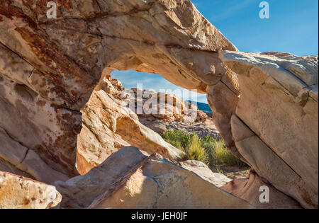 Opening in sandstone rock near Narrows Road, Gold Butte National Monument, Mojave Desert, Nevada, USA Stock Photo