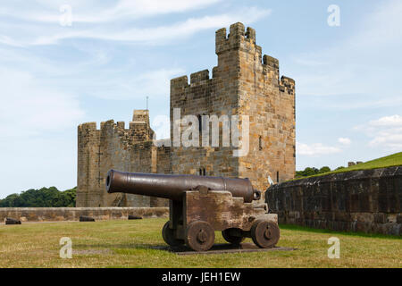Alnwick castle in Northumbria, northern England.  The castle has been used as a setting in many films including the Harry Potter films. Stock Photo