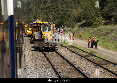 Engineering works on the Canadian Pacific Railway in British Columbia, Canada. The track is used for freight and passenger services. Stock Photo