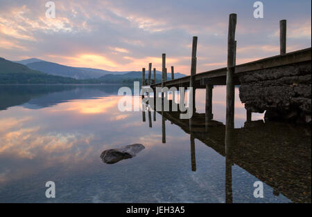 Sunset over Ashness Jetty on Derwent Water Stock Photo
