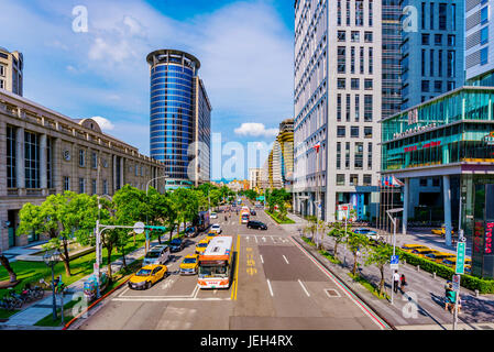 TAIPEI, TAIWAN - MAY 31: This is a view of the Xinyi financial district area where people come to work and shop in luxury department stores on May 31, Stock Photo