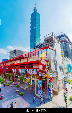 TAIPEI, TAIWAN - MAY 31: This is Taipei 101 and the att 4 fun building which is situated in the Xinyi financial district where many people go shopping Stock Photo