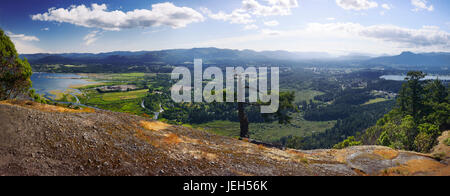 License and prints at MaximImages.com - Panorama of North Cowichan Valley, Genoa Bay, aerial nature scenery with mountains in the background from Stock Photo