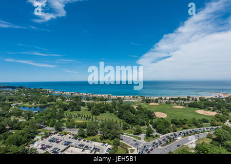 Aerial view of Lincoln Park and Lake Michigan Stock Photo