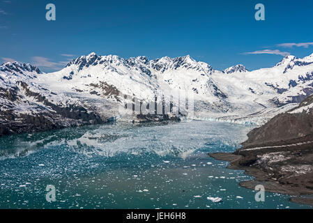 Aerial View Of West Branch Of Columbia Glacier (Left) With Main Branch Of Columbia Glacier (Right) Emptying Into Columbia Bay, Prince William Sound... Stock Photo