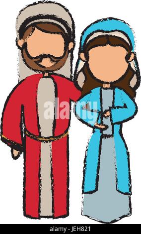 cute cartoon couple virgin mary and joseph Stock Vector