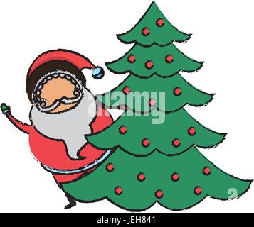 cute santa claus christmas character with pine tree