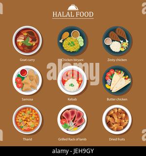 set of halal food flat design Stock Vector