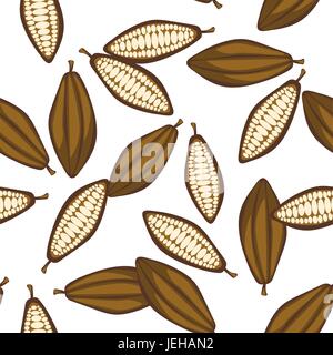 Seamless pattern with Cocoa Beans on a branch for Chocolate Hand Drawn ...