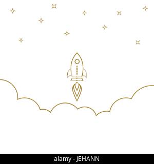 Startup rocket gold line banner concept. Business start.  Stock Vector