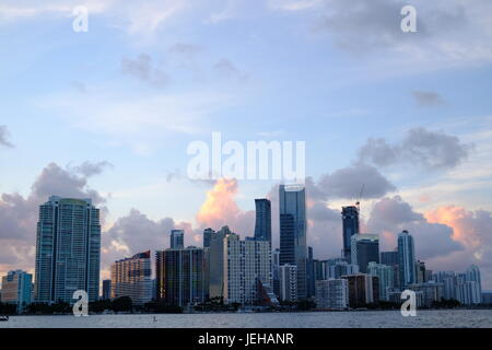 Downtown Miami Skyline During Sunset Stock Photo