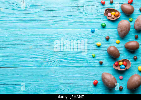 Halves of chocolate eggs, sweets Stock Photo