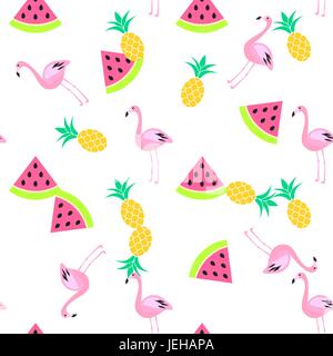 Tropic summer seamless white pattern. Stock Vector