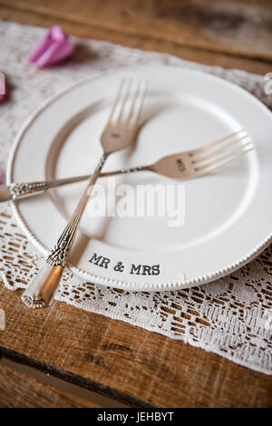 Rustic countryside wedding celebration at Wolftrap Farm, Gordonsville, Virginia, USA. Stock Photo