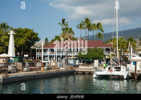 Pioneer Inn, Lahaina Harbor; Lahaina, Maui, Hawaii, United States of America Stock Photo