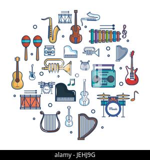 Colorful musical instruments over white background vector illustration ...