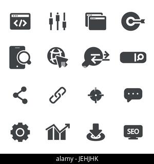 Vector black seo icons set on white background Stock Vector