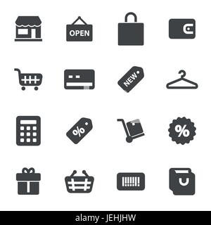Vector black shopping icons set on white background Stock Vector