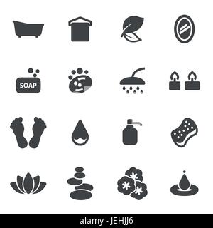 Vector black spa icons set on white background Stock Vector