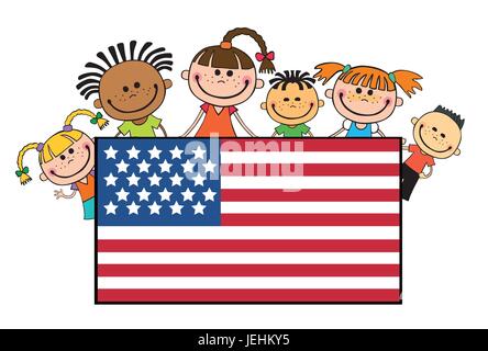 children on American flags banner independence day vector Stock Vector