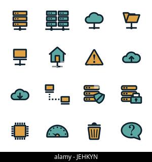 Vector flat ftp icons set on white background Stock Vector