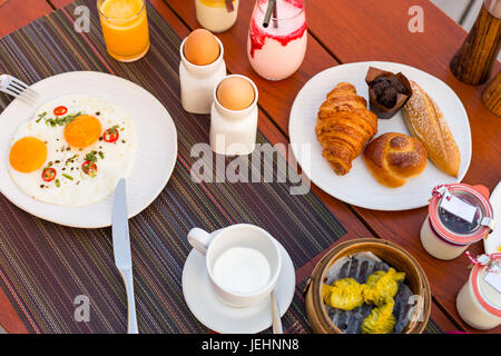 Morning breakfast table set-up. Stock Photo