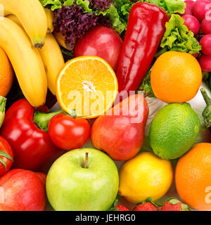 bright background of ripe fruits  and vegetables Stock Photo