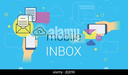 Mobile inbox app on smartphone concept vector illustration Stock Vector