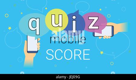 Mobile quiz interview and online high score game on smartphone concept illustration Stock Vector