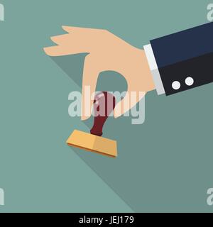 Business hand holding stamp. Vector illustration Stock Vector
