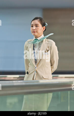 SEOUL-OCT. 24, 2015. Korean Air flight attendant. Based on fleet size, international destinations and flights, Korean Air is South Korea’s largest air Stock Photo