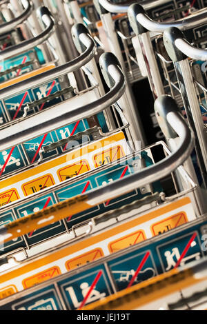 Lined up baggage trolleys at Beijing Airport Stock Photo