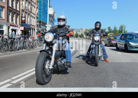 AMSTERDAM-AUG. 19, 2012. Harley Davidson in Amsterdam. The company sells heavyweight (over 750 cc) motorcycles equipped with V-twin engines. Stock Photo