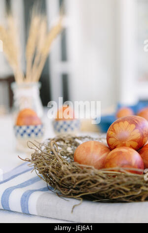 Traditional Latvian naturally dyed eggs for Easter Stock Photo