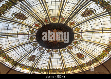 The Ornate Glass Dome Roof in the Correos building in Valencia Stock Photo