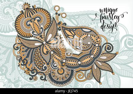 unique flower paisley design, hand drawing floral pattern Stock Vector