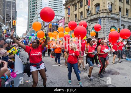 Toronto, Canada. 25th June, 2017. People take part in the 2017 Pride Parade in Toronto, Canada, June 25, 2017. Credit: Zou Zheng/Xinhua/Alamy Live News Stock Photo