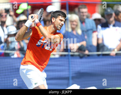 Eastbourne, UK. 26th June, 2017.  Novak Djokovic of Serbia practices during day two of the Aegon International Eastbourne on June 26, 2017 in Eastbourne, England Credit: Paul Terry Photo/Alamy Live News Stock Photo