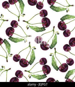 Seamless pattern Watercolor cherry illustration Stock Photo