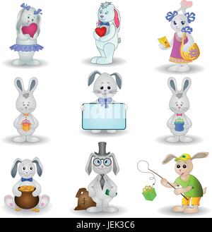 Set toy rabbits Stock Vector