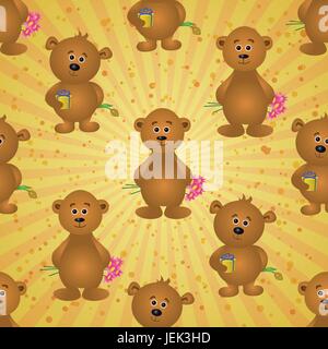Seamless pattern, teddy bears and gifts Stock Vector
