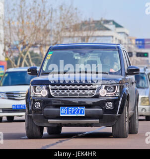 Range Rover Discovery. Jaguar Land Rover’s sales have soared 23% in  UK, 35% in Europe and 28% in North America. But in China  they are down 28%. Stock Photo